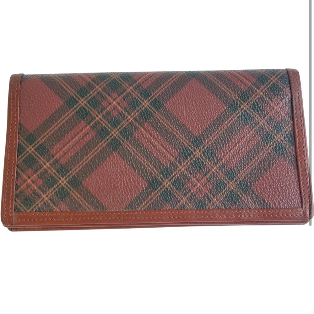 Vintage polo Ralph lauren Tartan Plaid Leather wallet in Brown and Dark Green